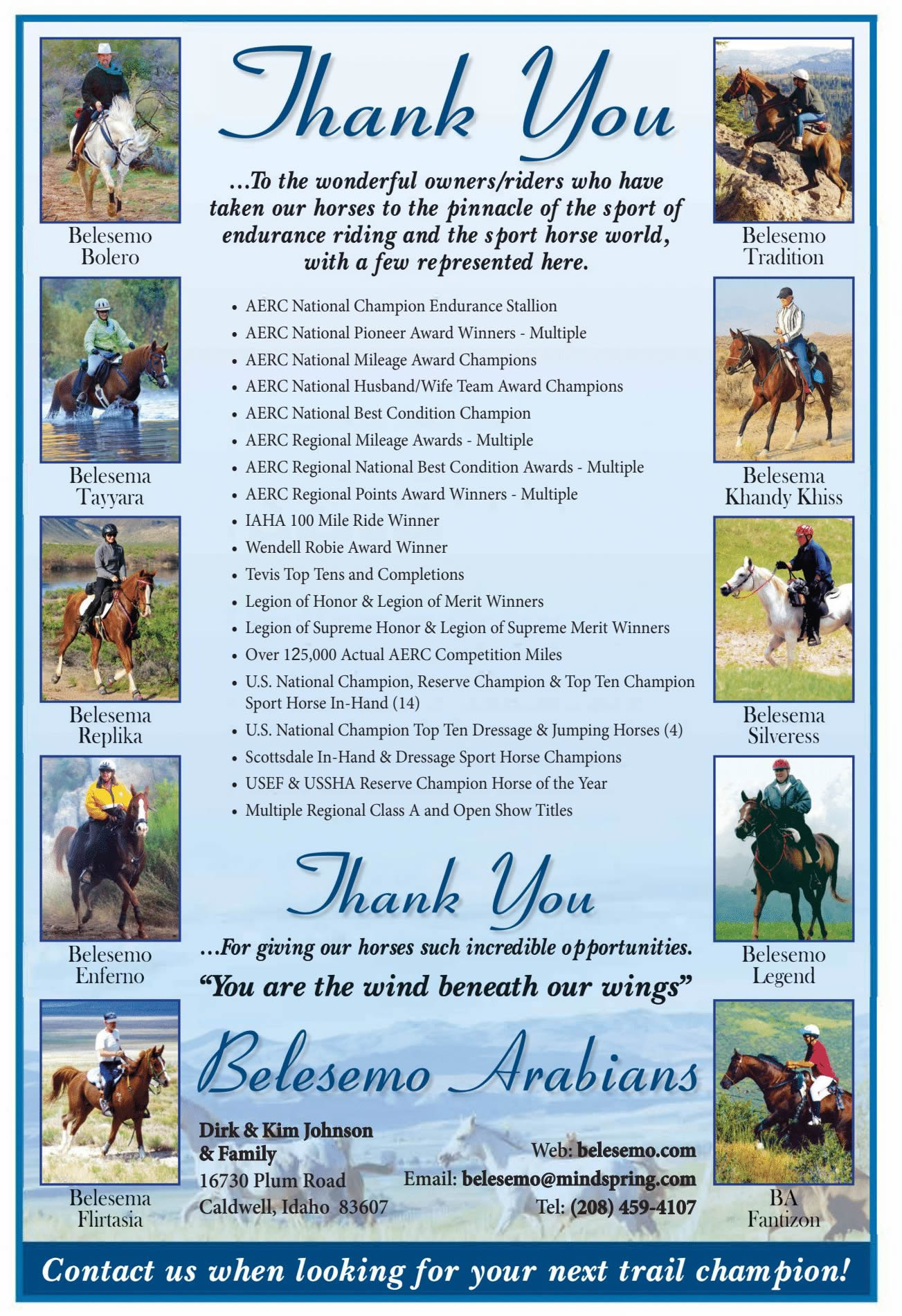 Belesemo Arabians Accomplishments over the years
